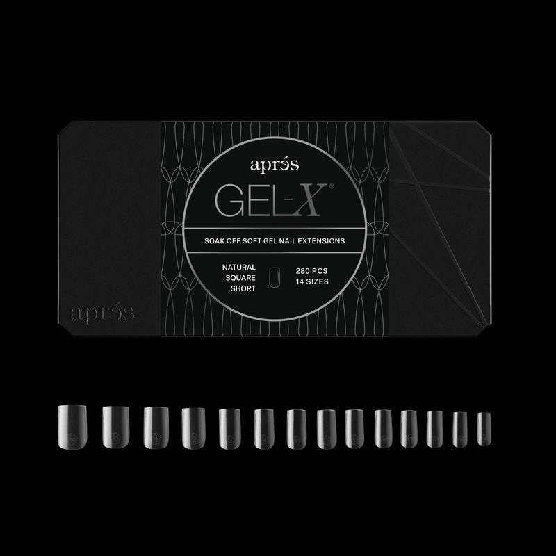 Aprés Gel-X® Square Box of Nail Tips | 280 Gel-X Tips, Soft Tips, 14 Sizes 00-9 | Half-sizes Included (Natural Square Short, 280 Count)