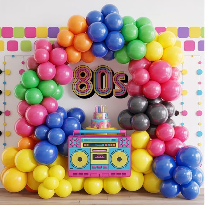 90s 80s Party Balloon Garland Arch Kit, 90s 80s Theme Party Decorations with Hot Pink Black Star Foil Balloons for Retro Theme Fever Nostalgic Birthday Party Decoration