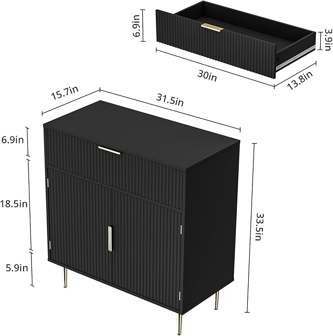 Sideboard Buffet Cabinet with 2 Doors & Drawer, Coffee Bar with Adjustable Shelves, Liquor Cabinet with Storage, Accent Cabinet Console Table for Living Dining Room, Black