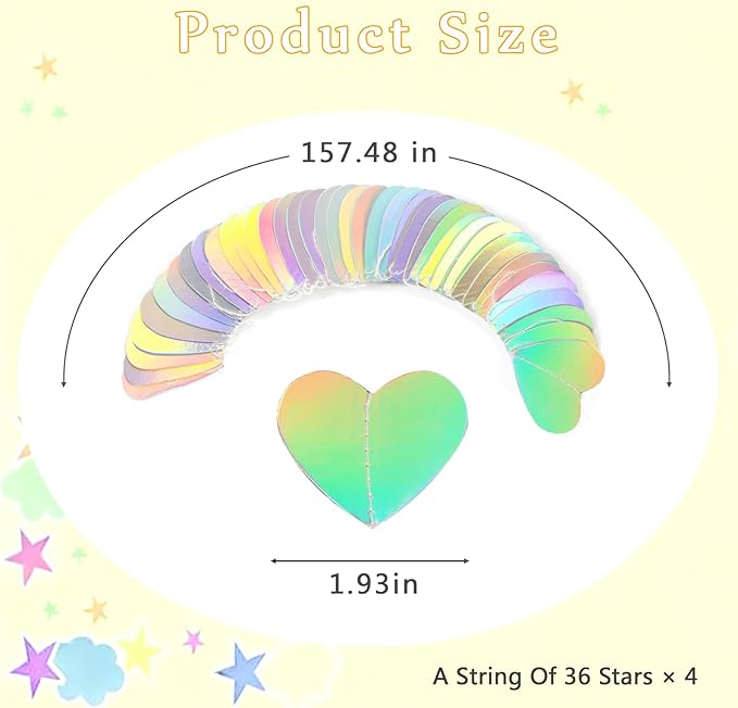 52 Feet Star Garland Banner Decorations for Party,Gold Star Hanging Bunting Banner Hanging Glitter Stars Garland Christmas Birthday Decorations (4 Pack Heart)