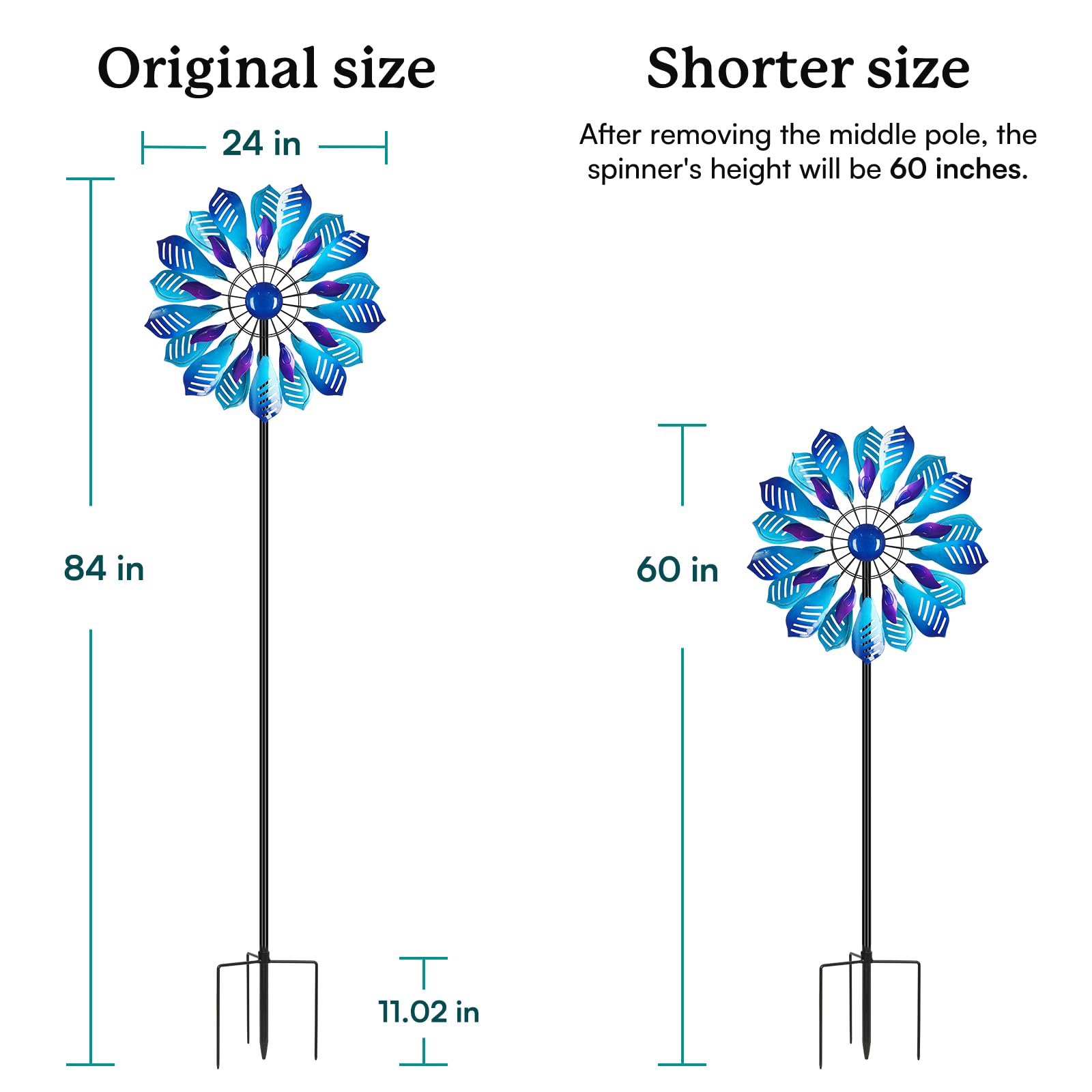Cyan Oasis Wind Spinners Outdoor for Yard and Garden, Metal Large Wind Spinner with Stake, Windmill for Yard, Gift for Family Friends(84'' H x 24'' W)