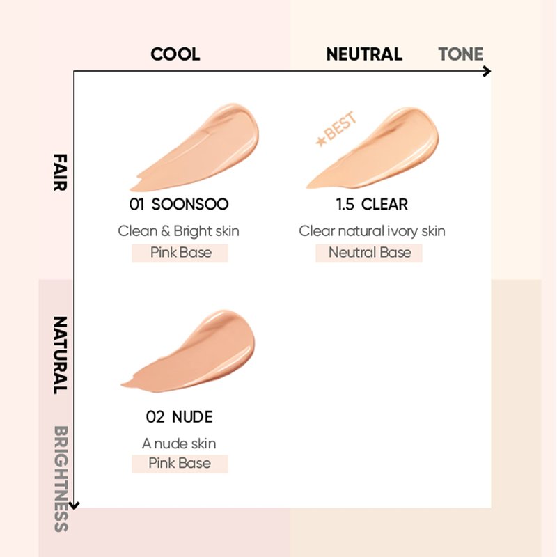 AMUSE SEOUL Dew Jelly Vegan Cushion Foundation (1.5 CLEAR) - Full Coverage, Dewy Glow Finish, Lightweight, Long Lasting, Firming Texture, All Skin Types, Vegan, Korean Makeup