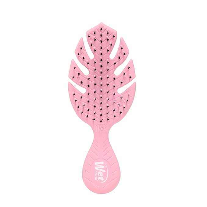Wet Brush Go Green Mini Detangler, Pink - Detangling Travel Hair Brush - Ultra-Soft IntelliFlex Bristles Glide Through Tangles & Gently Loosens Knots While Minimizing Pain, Split Ends & Breakage