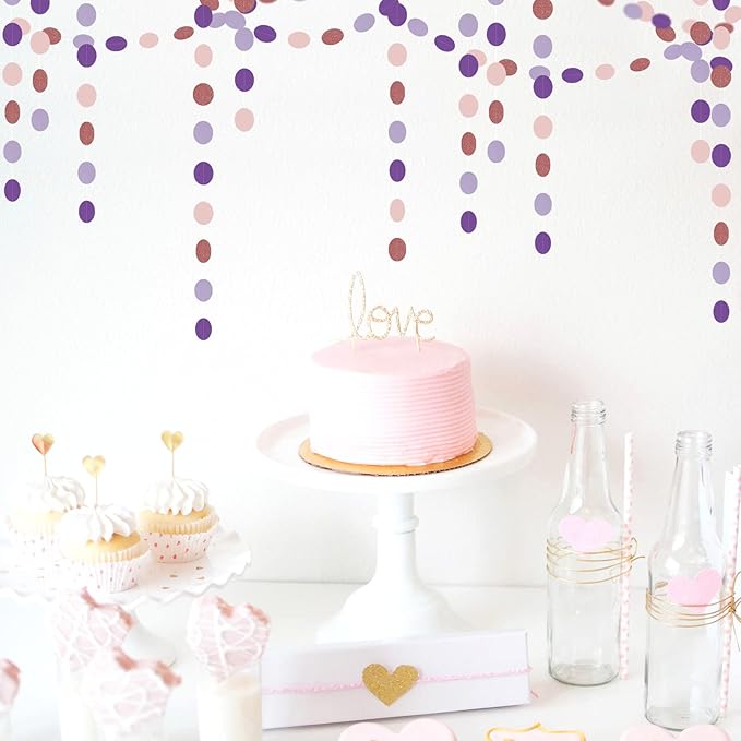 Rose-Gold Pink-Purple Party-Decorations Streamers Garland - 52Ft Baby Shower Decorations for Girl Women Birthday Hanging Paper Banner,Bachelorette Wedding Engagement Decor Banners Lasting Surprise