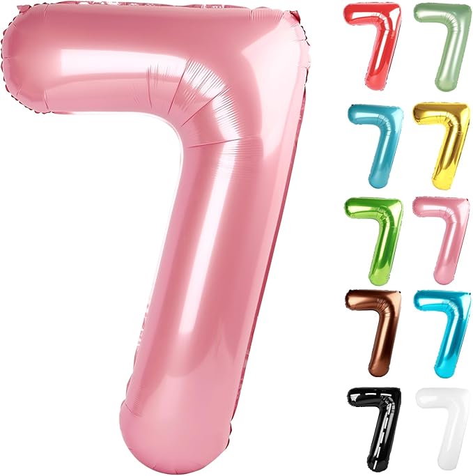 Pearlescent Pink Number 7 Balloon 40 Inch, 7 Balloon Number, 7th Birthday Decorations, Pearlescent Pink Party Supplies for Boys Girls
