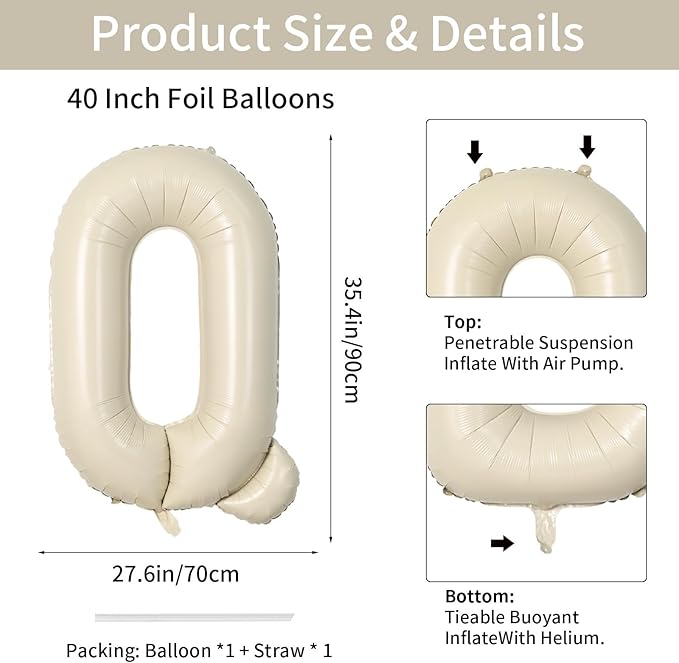 Biapian 40 Inch Giant Cream Q Foil Balloons - Big Single Alphabet A-Z Balloons, Helium for Birthday, Baby Shower, Wedding, Anniversary Party Decoration
