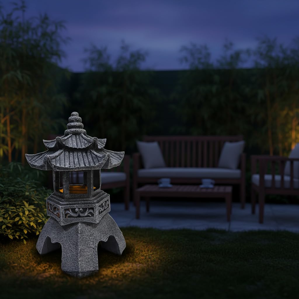 YLSMILE Solar Pagoda Lantern Garden Statue: Japanese Zen Lantern Garden Decor-LED Figurine Lamp Pagoda Statue Figurine for Home Table Outdoor Decor