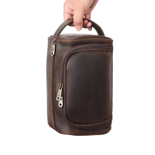TIDING Mens Leather Hanging Toiletry Bag Travel Shaving Kit Portable Makeup Cosmetic Organizer Wash Case