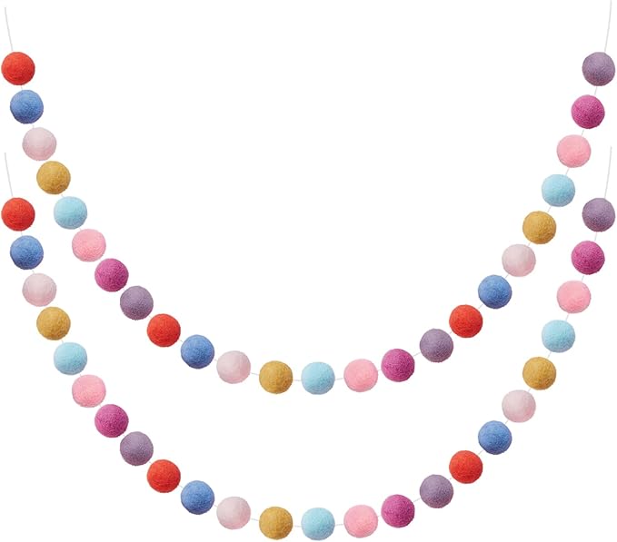 Boao 2 Pieces Wool Felt Ball Garland Colorful Pom Pom Garland Handmade 6.5 Feet Long 24 Balls Felt Banner for Wall Christmas Tree Decoration (Lovely Colors)