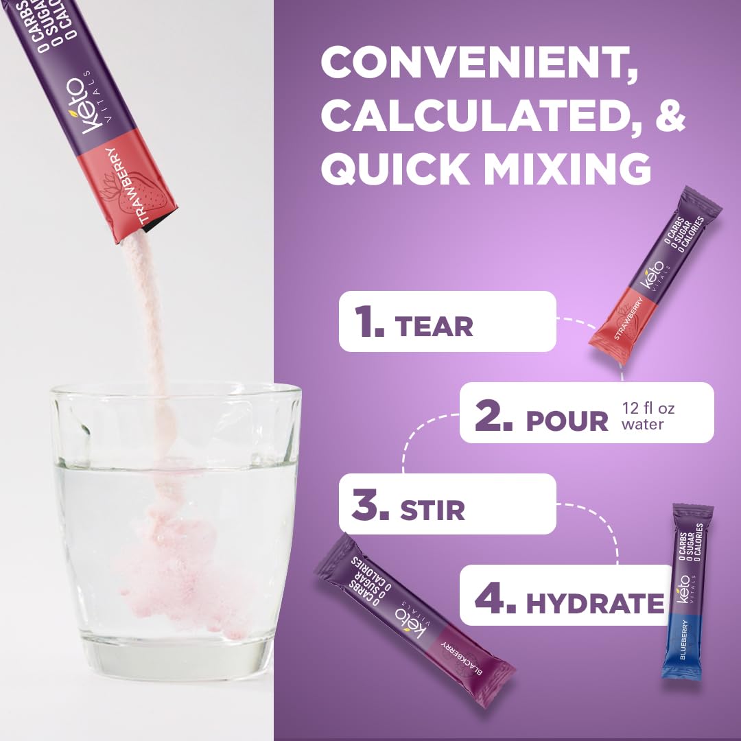 Keto Vitals Antioxidant Electrolytes Powder Packets No Sugar | Keto Friendly Electrolytes Travel Packets | Variety Stickpacks | Energy Drink Mix | Zero Calorie | Zero Carb (Berry Assorted, 30)