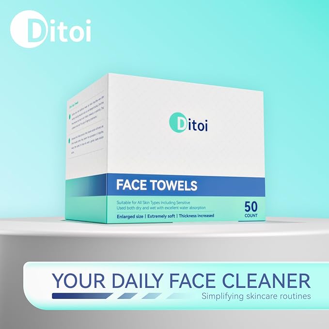 Ditoi Disposable Face Towels,Ultra Thick Face Towelettes XL, Lint-Free Cotton Facial Cloths for Makeup Removal,10"×12", 300 Count (6 Pack)