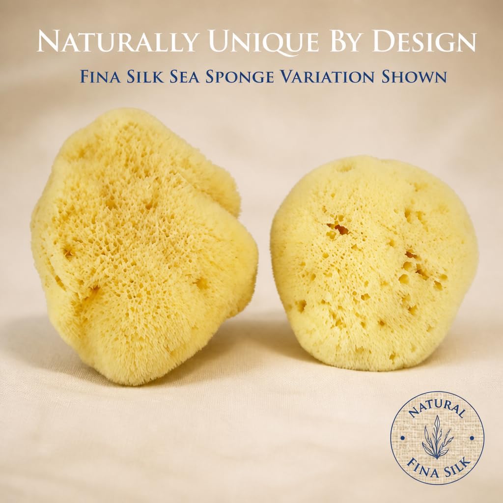 Constantia Beauty® Premium Natural FINA Silk Sponges - 2pc, 4"- 4.5" Luxury Softness on the Skin, from The Mediterranean, Fine Pores Sea Sponge Perfect for Make up, Facial Cleansing & Bathing