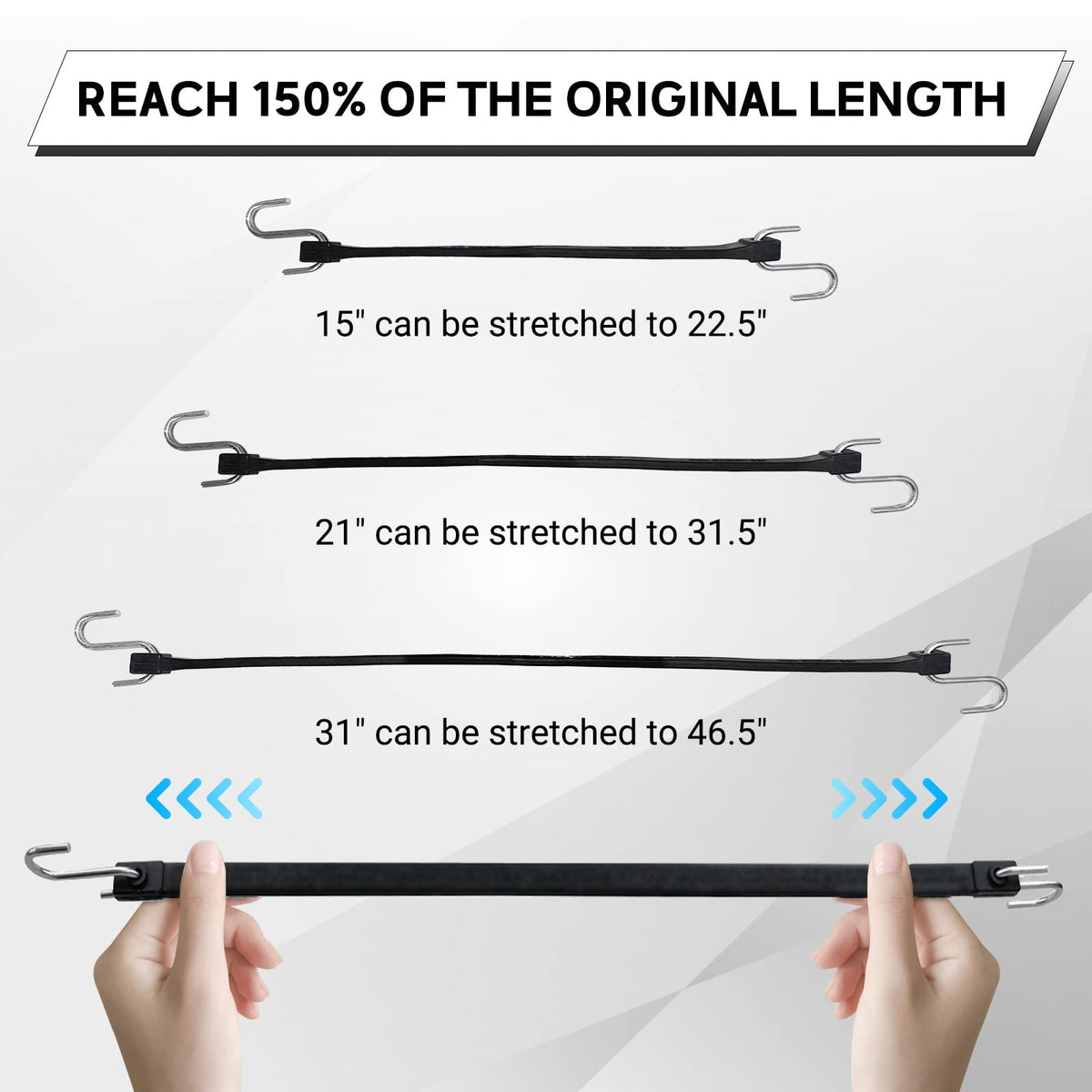 ROBLOCK 31" Rubber Tarp Straps with 150% Max Stretch, 100% EPDM Bungee Cords with Metal Crimped S Hooks, Ideal for Securing Tarps, Cargo, Canvases, Weatherproof (10 Pack)