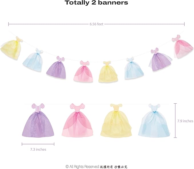 Cheerland Ball Gown Princess Party Banner Royal Theme Decorations Dress Cutout Garland for Birthday Girls Sleepover Baby Shower Gender Reveal Classroom Decor Tea Party Celebrations and Supplies 2 pcs