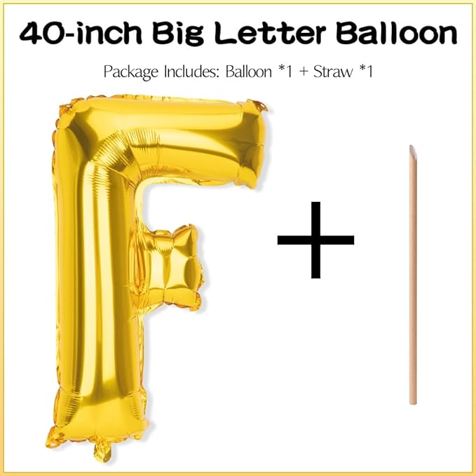 Gold Letter Balloons 40 Inch F Balloon Letters F Alphabet Name Balloons Giant Letters With Straw Big Balloons Foil Gold Balloons For Birthday Party Decorations Wedding Thanksgiving Christmas Balloons