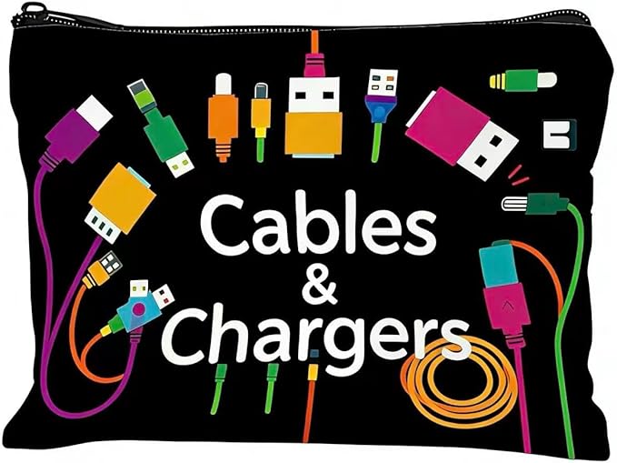 Black Small Bag for Women Men Charger Colorful Travel Pouch Kit with Zipper Bag Storage Cables Supplies for Family Friend Worker Accessories