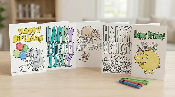 Stonehouse Collection | Happy Birthday Kid Set of Coloring Greeting Cards | 12 Color Happy Birthday and Flowers Card and Envelopes (Flowers)