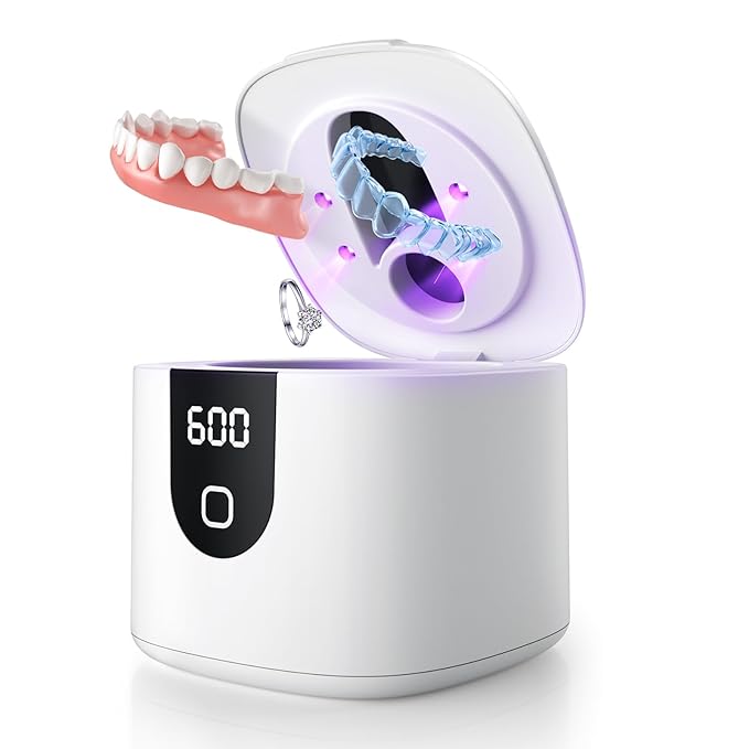 2025 Enhanced Ultrasonic Retainer Cleaner, 2X Efficiency, 45kHz Dentures Cleaner Machine with UV Lights&4 Clean Modes, Dental Cleaning Pod for Aligner, Nightguard, Mouth Guards, Jewelry, Rings, etc
