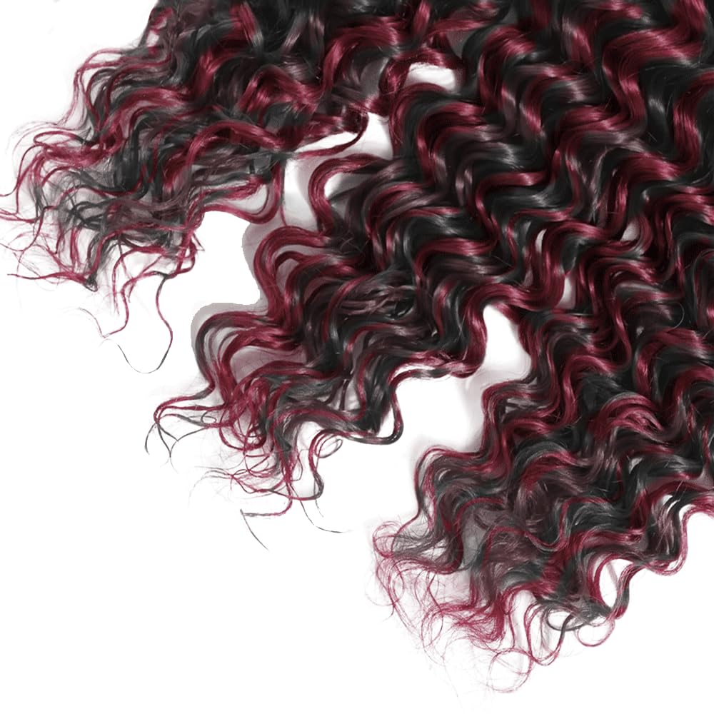 8 8 8 Inch P1B99J Bundles Highlight Deep Wave Human Hair Bundle Burgundy Hair Weave Two Tone Black Mixed With 99J Red Bundles Highlight Deep Curly Bundle
