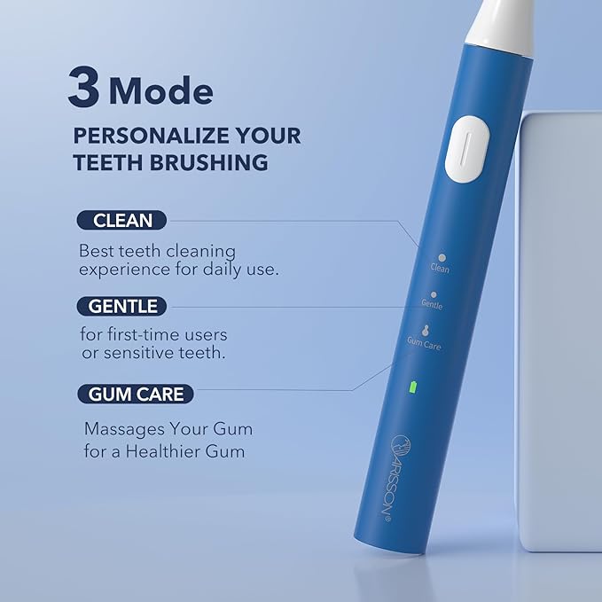 ARISSON Sonic Electric Toothbrush for Adults and Kids, 40,000 VPM Power Toothbrush, 1.5H Fast Charge Ultrasonic Electric Toothbrushes with 2 Minutes Smart Timer, White on Azure Blue