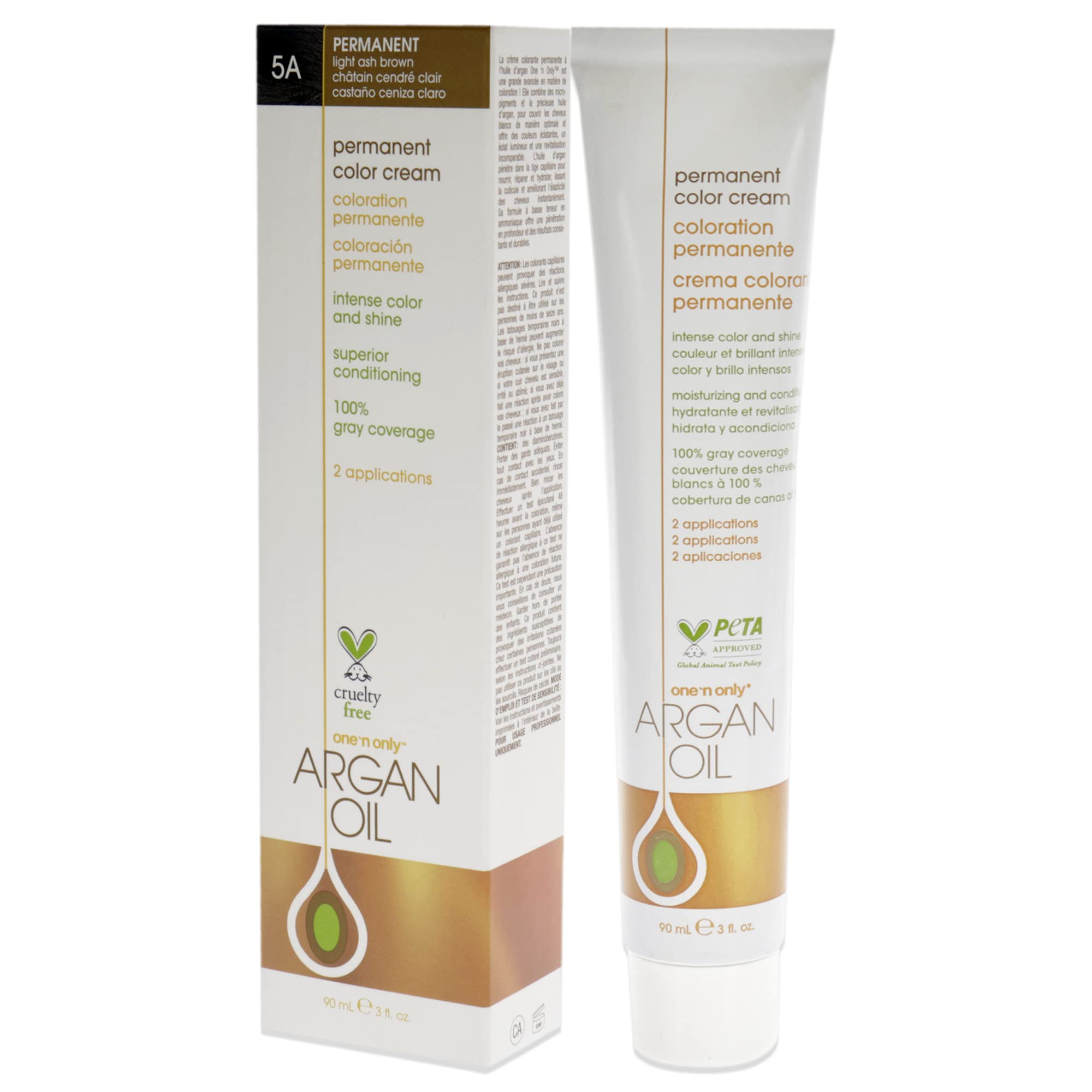 One 'N Only Permanent Hair Color - Permanent Hair Dye Made with Argan Oil - Delivers Rich, Accurate Tones with Gray Coverage - Improves Moisture & Elasticity - 5A Light Ash Brown (3 oz)