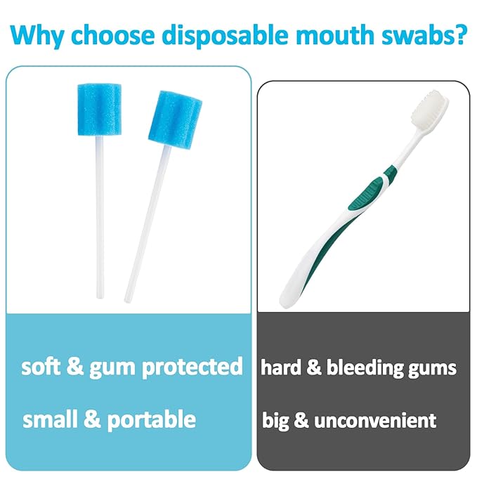 50 Oral Cleaner Swabs Disposable Sponge - Toothettes Mouth Swabs Swabsticks for Elderly Dry Mouth Waterless Toothbrushes on the go Mini Pet Children Sterile Thrush Mouth Treatment