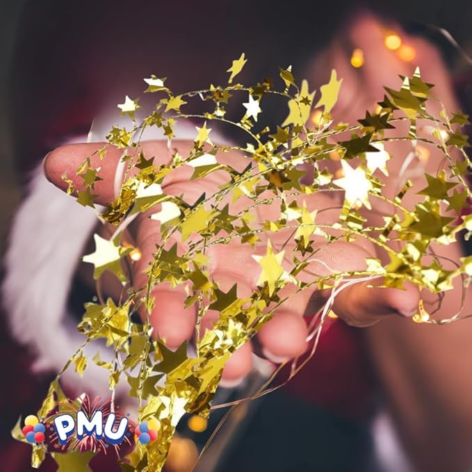 PMU 25 Ft Star Wire Shiny Garland Gold - Halloween, Christmas Party, Wedding, Birthday, Festive Home Decoration Ornament Gold