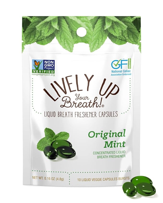 Chewable Liquid Filled Mint Capsule Breath Fresheners, 120 ct. Fights Bad Breath, Vegetarian Formula (comes in 12 individual packets)