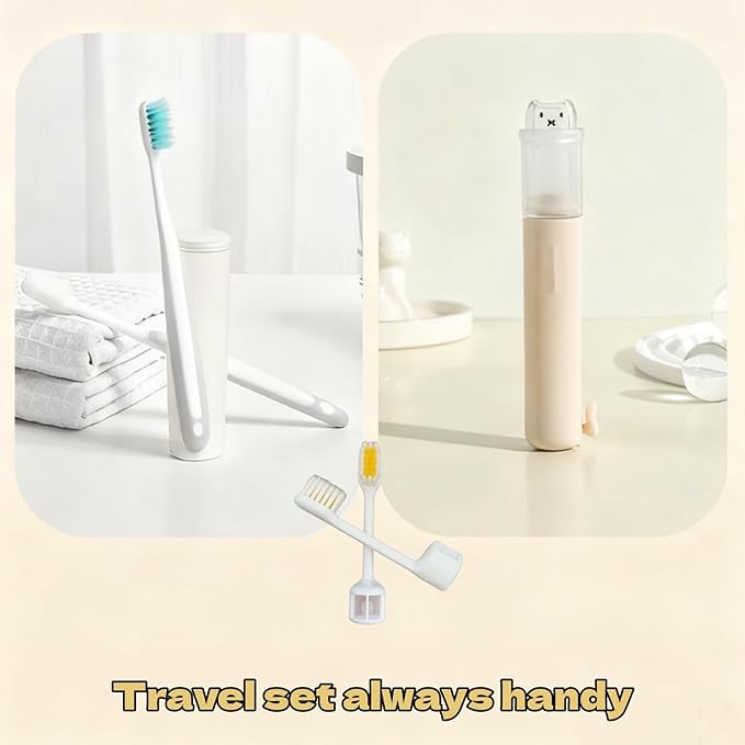 2Pcs Foldable Toothbrush Compact Portable Travel Kit with Toothpaste Container 2 Replaceable Soft Bristle Heads for Adults Camping Vacation Business Travel