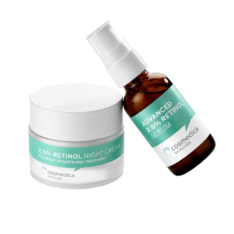 Cosmedica Retinol Serum 2.5%, 1oz & Retinol Cream 2oz Complete Anti Aging Skincare Combo Set