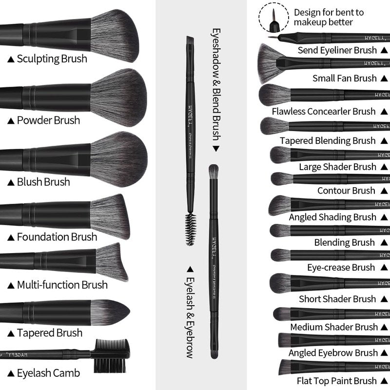 MAGEFY Makeup Brush Set, 22 Pcs Premium Synthetic Makeup Brushes Foundation Eyeshadow Brush Powder Blush Concealers Brush Set Travel Makeup Brushes with Case(Black)