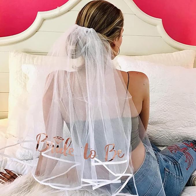 Delphinus Bride to Be Set, 3pack Bride to Be Sash & Headband Tiara & Shoulder Length Veil Bachelorette Party Supplies Bridal Shower Decoration Accessories