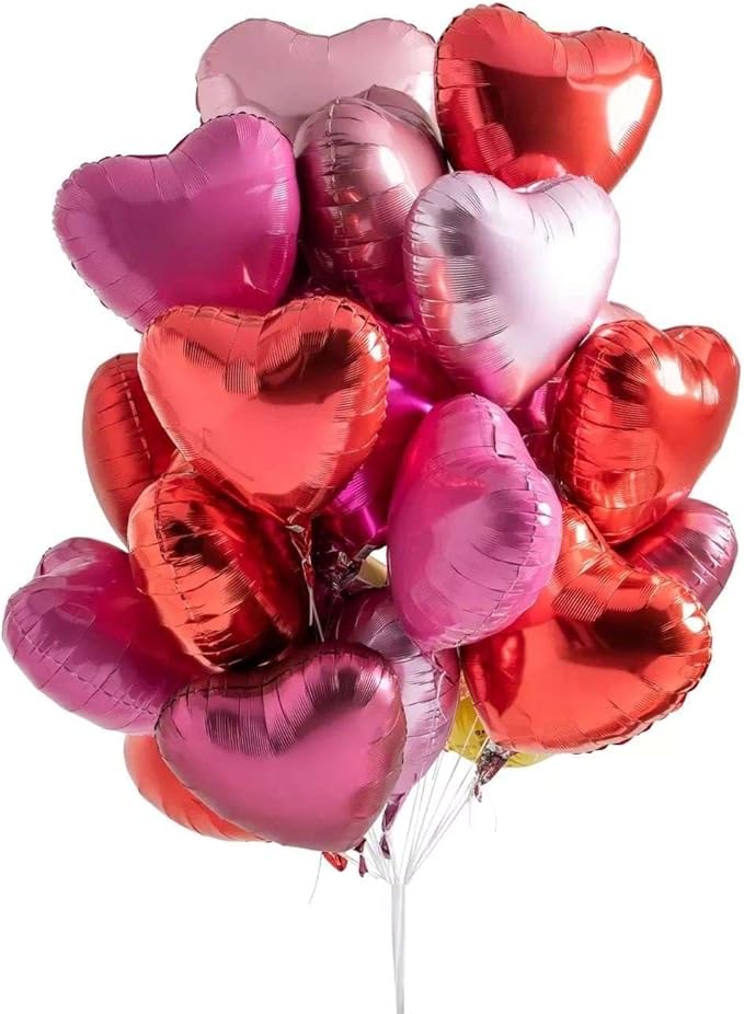 Lovoir 12 Pcs Red Heart Shape Foil Mylar Balloons 18 Inch Love Balloons for Valentine's Day Birthday Party Decorations Wedding Engagement Romantic Decor (Red & Pearl Pink & Rose Gold)
