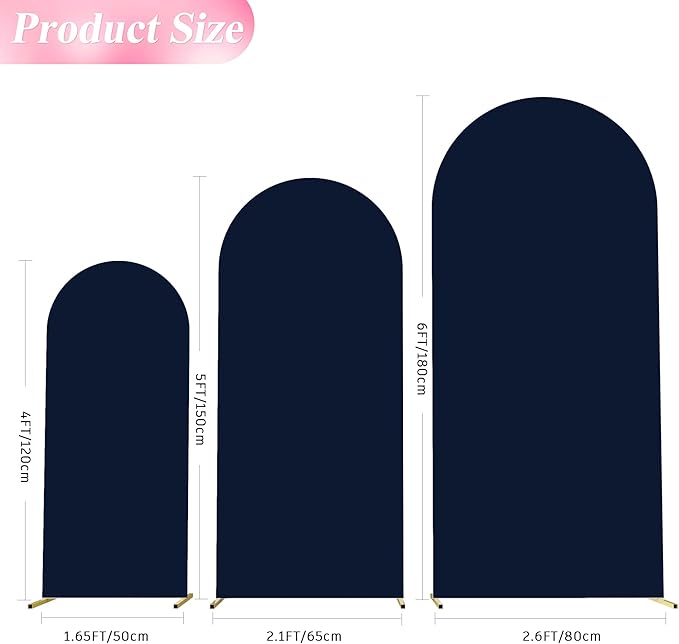 Wokceer Wedding Arch Backdrop Cover 6FT, 5FT, 4FT Set of 3 Spandex Fitted Navy Blue Arch Covers for Round Top Chiara Backdrop Stands Cover for Birthday Party Ceremony Decor