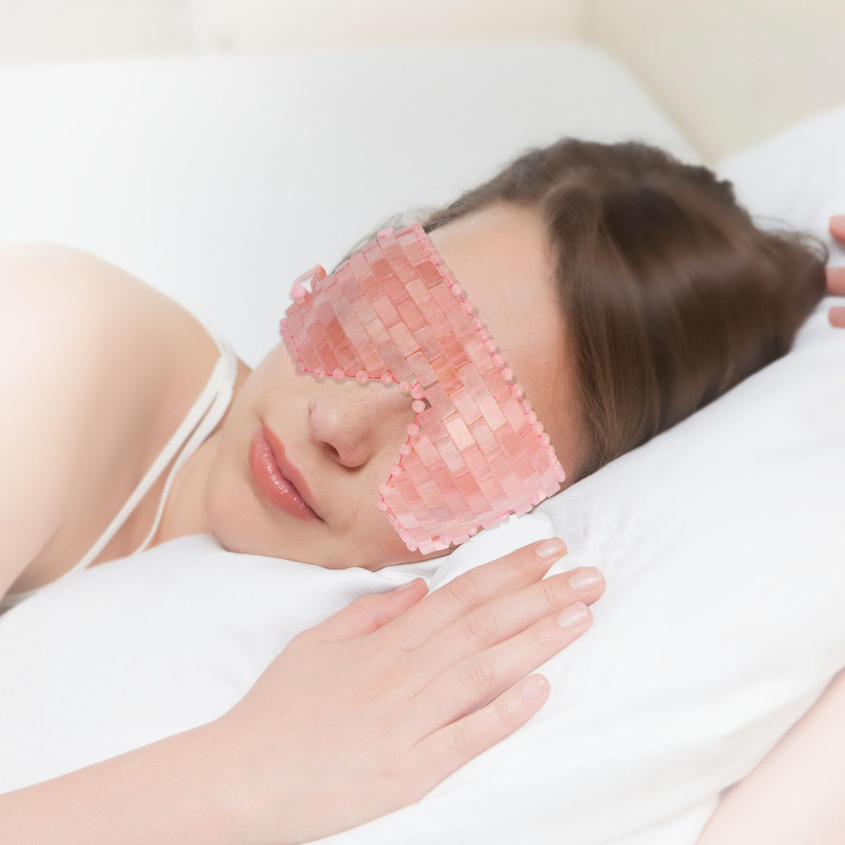 LazyGa Rose Quartz Eye Mask - with Adjustable Strap for face 100% Natural Gemstone Jade Sleep Mask for Hot & Cold Anti Aging Therapy