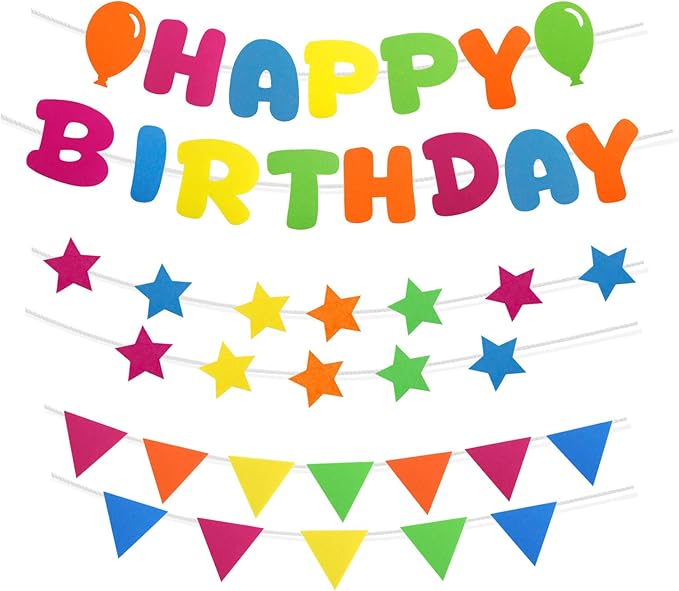 CIEHER Felt Happy Birthday Banner for Birthday Party Favors - Colorful Bunting, Star & Letter Decor for Birthday Parties