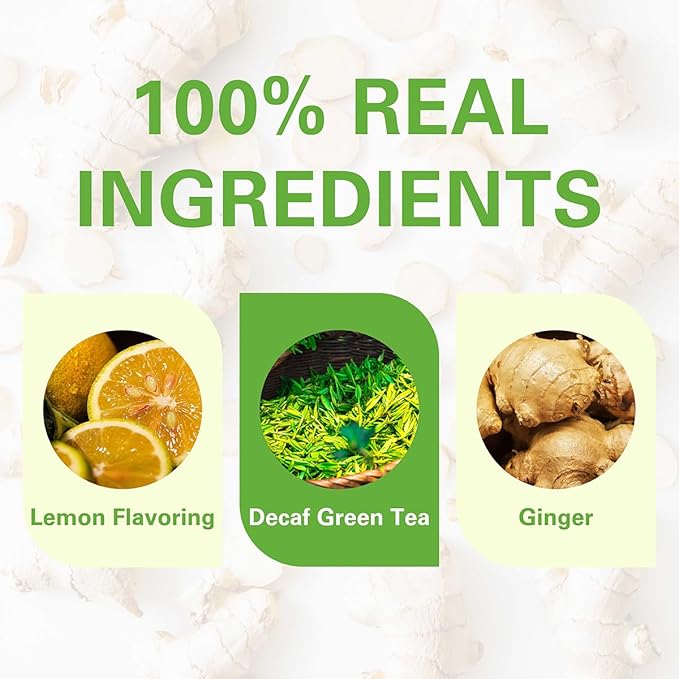 WT WEETEE Lemon Ginger Decaf Green Tea Bags 50 Counts, Made of Decaffeinated Green Tea, Ginger & Natural Lemon Flavor, Clean & Fresh