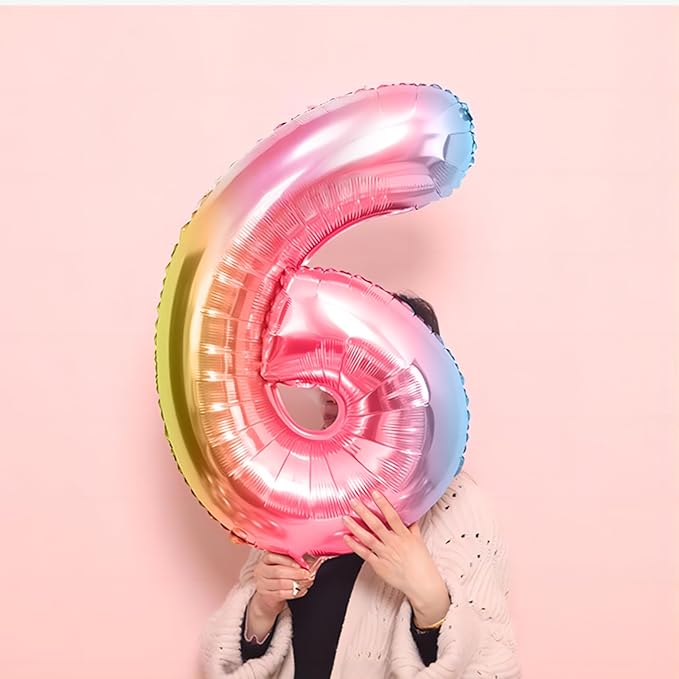 40 Inch Giant Rainbow Number 6 Balloons, Birthday Balloons, Helium Mylar Foil Big Number Balloons for Birthday Party Decorations, Kids' Birthday Anniversary Party Baby Shower Unicorn Parties