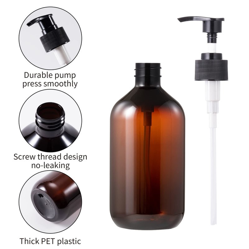 Amorettise 12 Pack Shampoo and Conditioner Dispenser Bottles, 8 Pack 22 Oz and 4 Pack 8 Oz Refillable Square Plastic Pump Bottles, Shower Soap Dispenser for Shampoo Conditioner Body Wash (Amber)