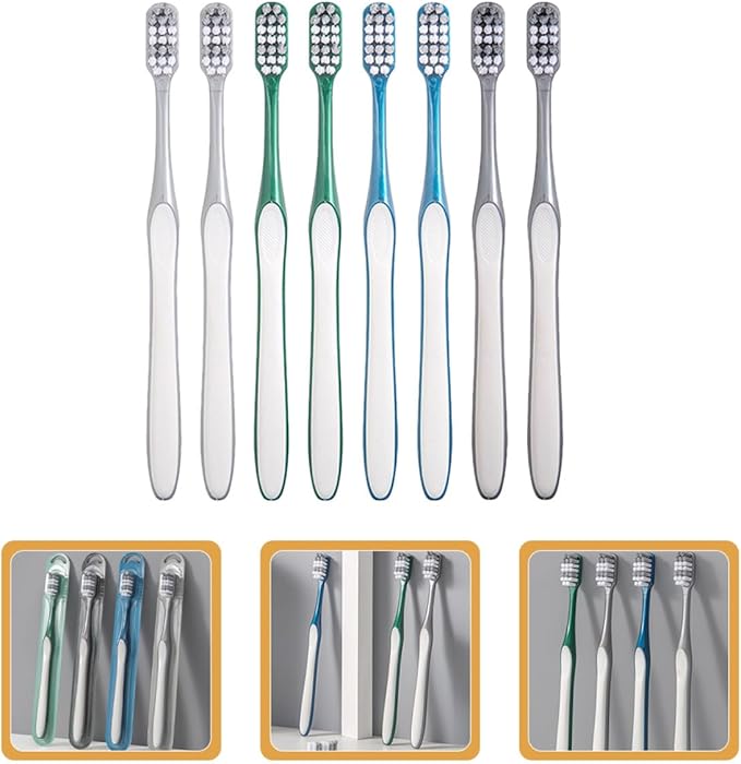 Homoyoyo Men’s Manual Toothbrushes 8pcs (2 Sets of 4) Hard Bristles Large Head Plastic Teeth Cleaning Tools Portable Household and Travel Use