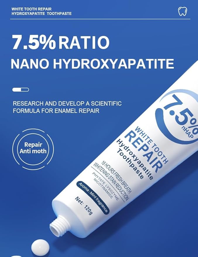 7.5% Hydroxyapatite Toothpaste 2 Pack, Nano Hydroxyapatite Toothpaste Protects Enamel and Strengthens Teeth, Cleans and Cares for Oral Health, Promotes Freshens Breath,8.46oz