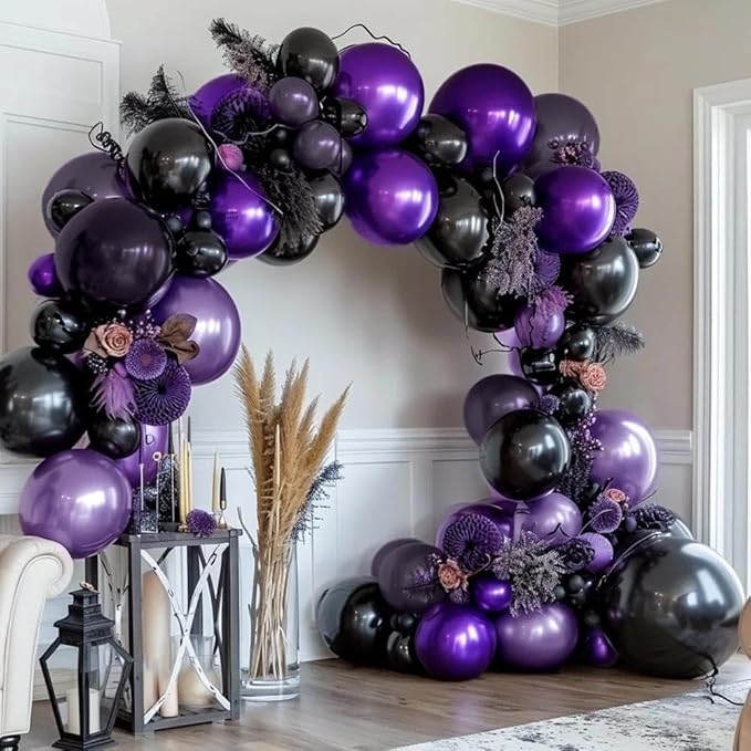 Purple and Black Balloons Dark Purple Balloon Garland Arch Lavender Lilac Kit For Wednesday Birthday Halloween Vampire Retirement Graduation Prom Party Decoration