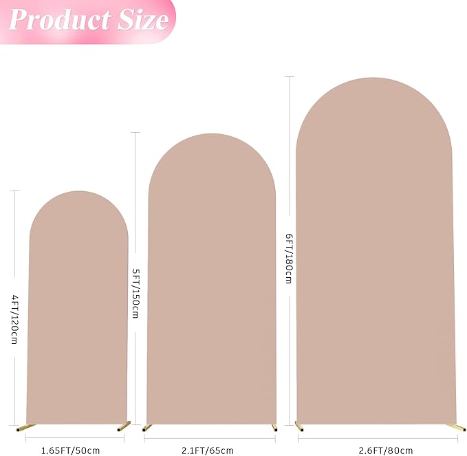Wokceer Wedding Arch Cover Set of 3 Spandex Fitted Wedding Arch Stand Covers for Round Top Chiara Arch Backdrop Stands Cover for Birthday Party Ceremony Banquet Decoration 4ft,5ft,6ft Nude