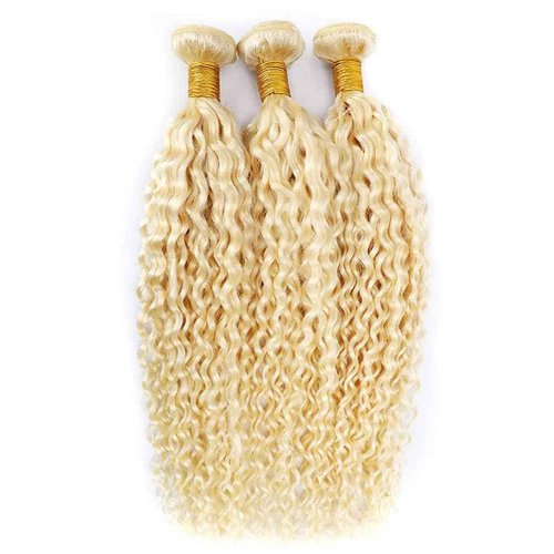 Fabimiya 14 16 18 Inch Bundles Human Hair Blonde 613# Jerry Curly Human Hair Bundles Unprocessed Soft Sewn In Hair with Double Weft for Black Women