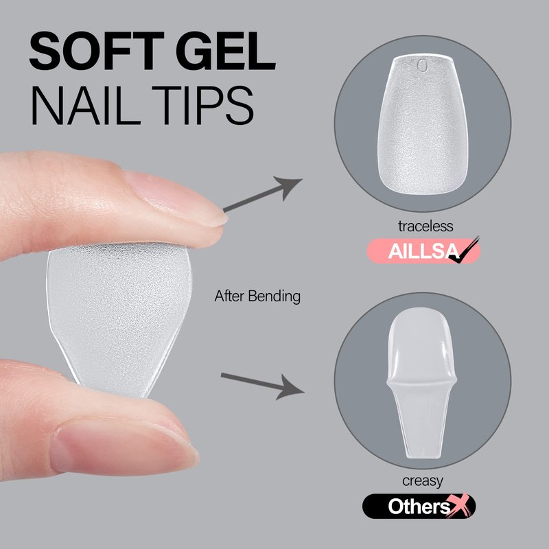 AILLSA Short Coffin Nail Tips 450pcs Soft Full Cover Gel Nail Tip Matte Pre-filed Press On False Nails Tips Fake Extension Gelly Nails Tip for Acrylic Nails Professional With Gift Box （15 Sizes）