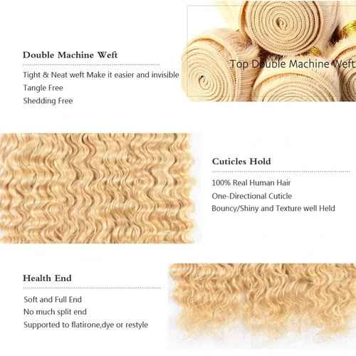 Condescension Human Hair Bundles 20 22 24 Inch Blonde 613 Deep Wave Bundles Human Hair Unprocessed Brazilian Virgin Quick Weave Hair for Black Women