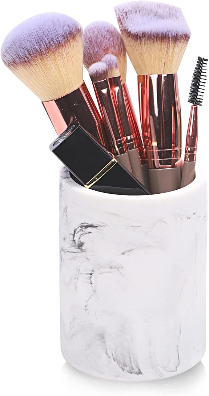 ZCCZ Toothbrush Holder for Bathroom Marble Look, Electric Toothbrush and Toothpaste Organizer, Makeup Brushes Razor Stand, White Marble Design Cup for Countertop Storage and Bathroom Accessories