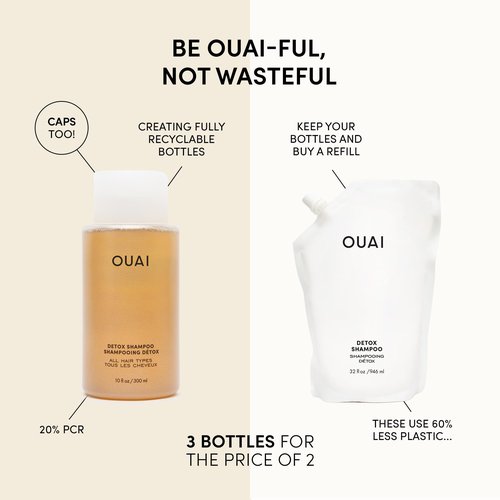 OUAI Hair Styling & Treatment Bundle - Includes Leave-In Conditioner & Detox Shampoo - Hair Care Products for Styling, Smoothing, Adding Hair Shine & Removing Product Build Up (2 Count, 4.7 Oz/10 Oz)