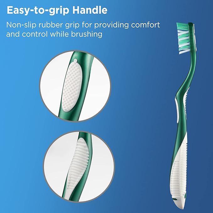 Firm Toothbrushes with Covers for Adults, Cross Hard Bristles, with Built in Tongue Scraper, 6 Count