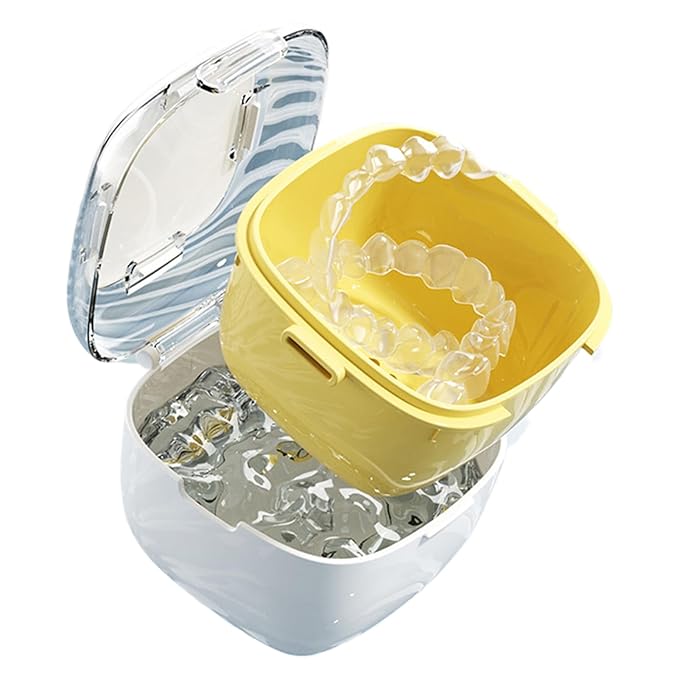 Denture Bath Case - Double Layer Retainer Container for Denture Cleaning Cup | Portable Mouth Guard Case for Dentures Jewelry Small Items, Travel Friendly Storage with Secure Lid, Easy to Carry